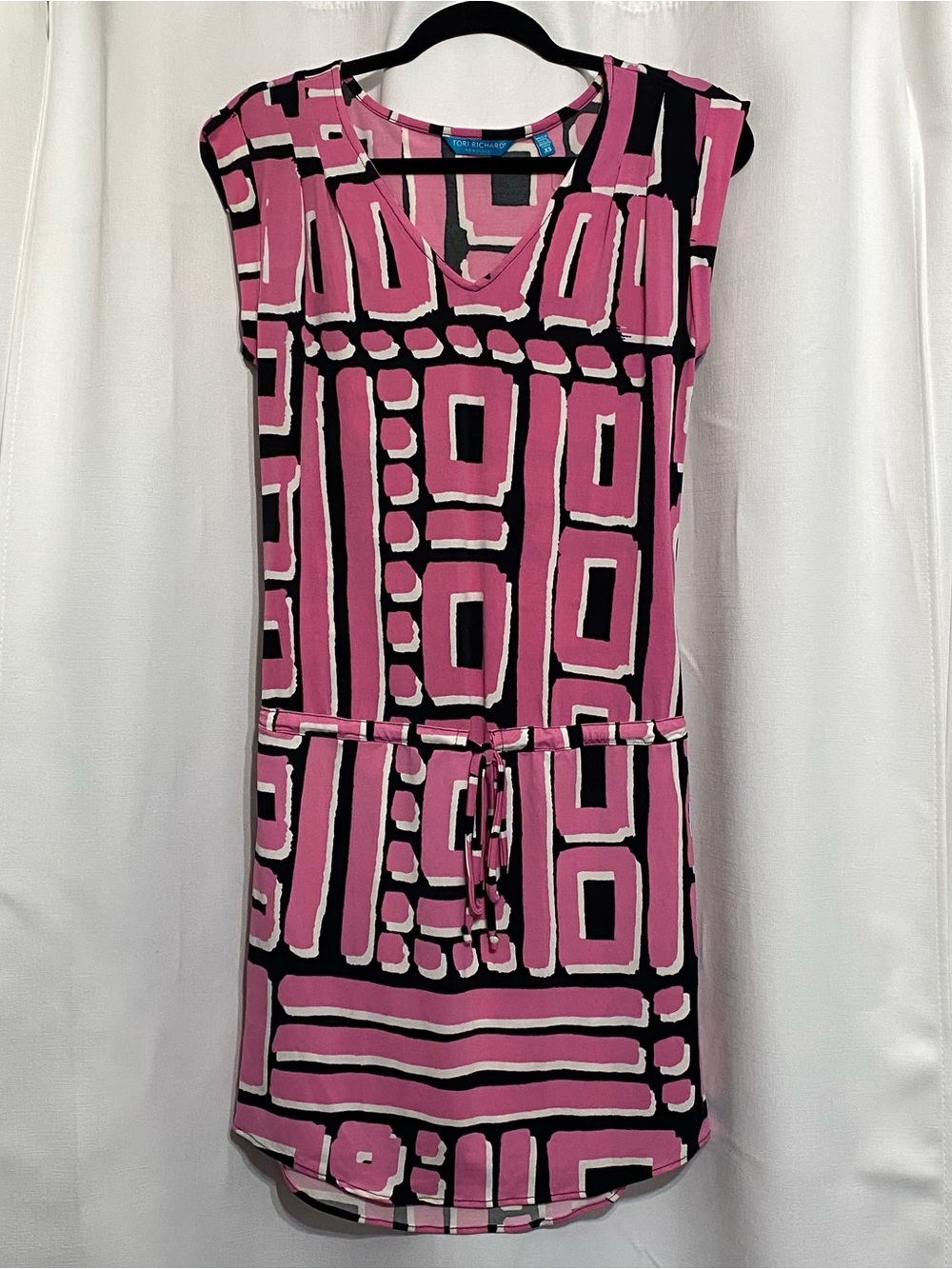 VTG Tori Richard Women's Pink Alyssa Maze Print Geometric V-Neck Dress XS NWT